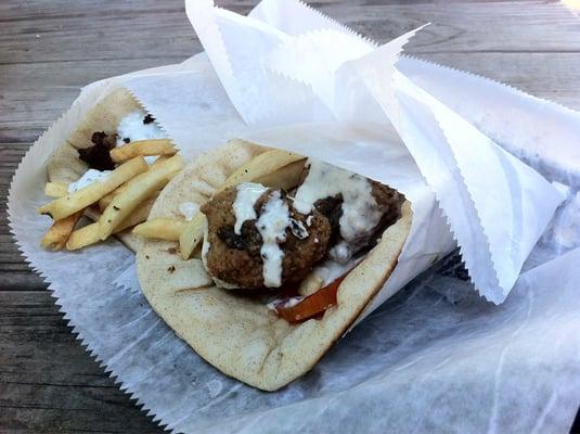 A falafel pita and a gyro pita.