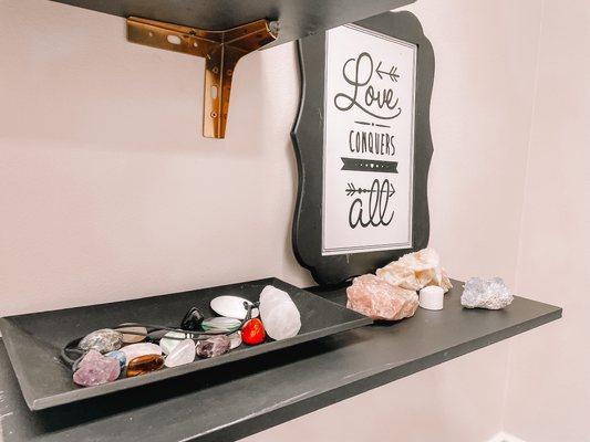 Crystals and decorations in our reiki office