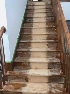 Wooden stairs cleaning & polishing.