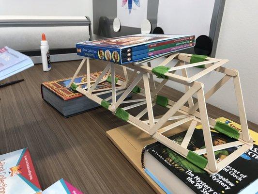 Sturdy bridge using popsicle sticks.