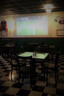 Watch the BIG game in BIG style with our projected wall screen!