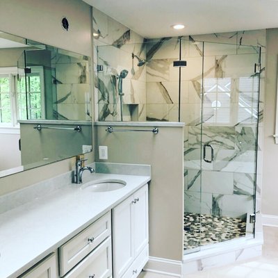 Master bath custom shower and double vanity set up