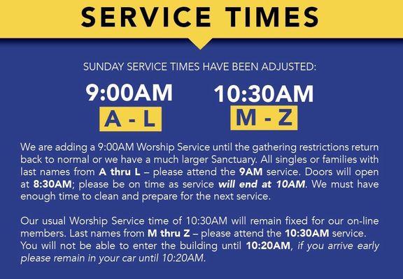 Sunday Service Schedule.