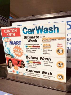 Car Wash Menu