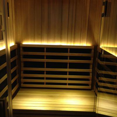 Infrared sauna for detoxification, improved health, stress relief, pain relief, weight loss, skin purification.