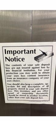 ~DeSoto, Texas ~ INWOOD BANK / IMPORTANT NOTICE about keeping Insurance on your contents in the Safety Deposit Box!