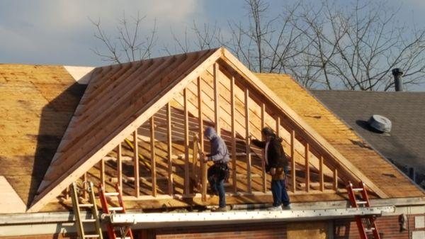 Roof framing during the construction process