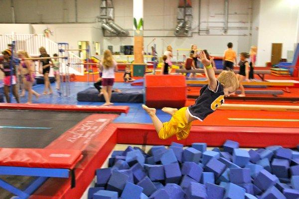 It is so much fun to fly freely into the foam pit!  Wheeeeee!