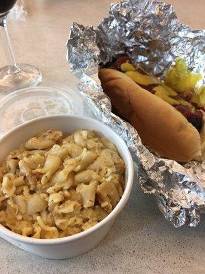 Mild hot dog and Mac n cheese