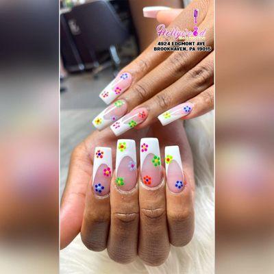 French tip with flowers nails