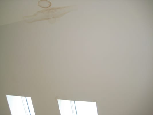 Drywall damage from DVC poorly re-done attic plumbing.