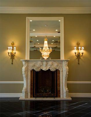 Hand carved solid European style marble mantel.