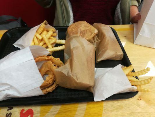 The before. The food didn't last long enough once they were unwrapped, to get a picture of the hot dogs and burger.