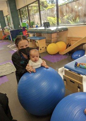 Tummy Time on a ball (Torticollis Training)