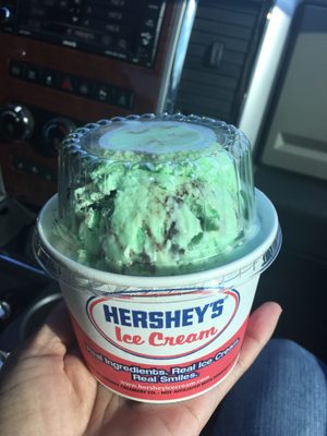 This is the larger container and I got two scoops of chocolate chip cookie dough at the bottom and two scoops mint moose on top.