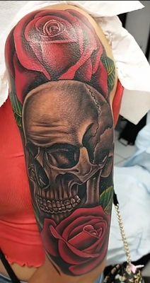 Skull and roses