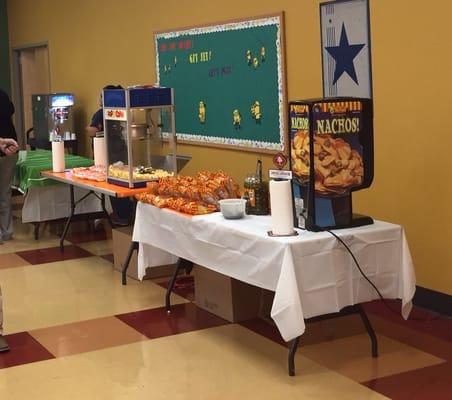 Nacho machine, Popcorn machine, & Margarita machine set-up