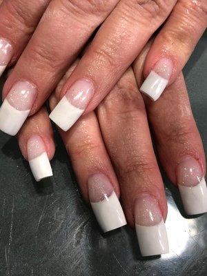 LCN Pink & Whites Full Set W/sparkle in the gel