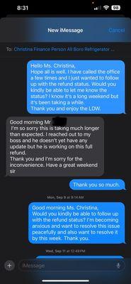 Text from the person in charge of refund