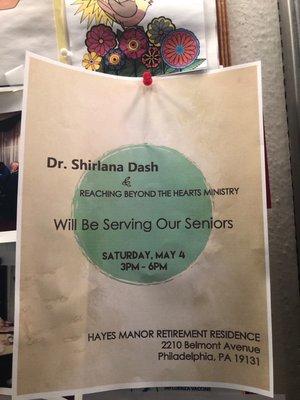 Dr. Shirlana Dash, Family and Friends serving our seniors.