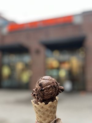 Texas Sheet Cake in a waffle cone