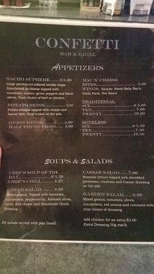 Menu as of 7/2018