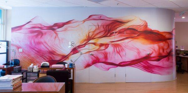 Custom permanent wall covering at a nail salon. Vinyl mural.