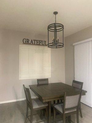 Nook paint and chandelier (agreeable gray)!