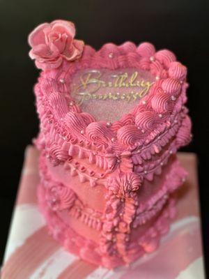 4 Layered All Pink 6 Inch Vintage Heart Cake