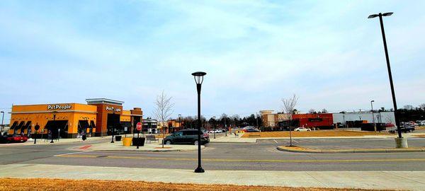 Sections of stores and restaurants away from main area