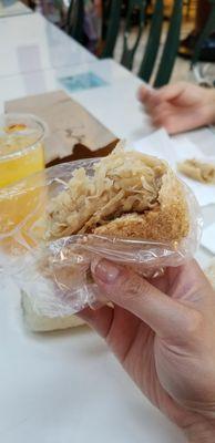 2018 Chinese New Year Snack: Round Daikon Stuffed Cakes 2/$5. Tasted ok, but the outer dough was bland & tough to swallow. Yay for OJ drink!