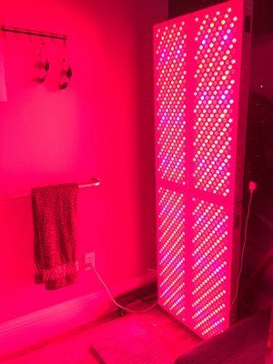 This is the inside of our Red Light Therapy booth.