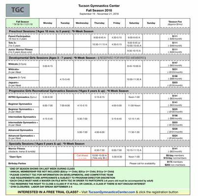 Fall 2018 Class Schedule