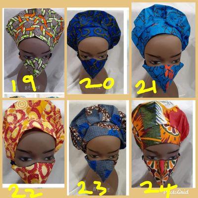 African print surgical cap and matching face cover