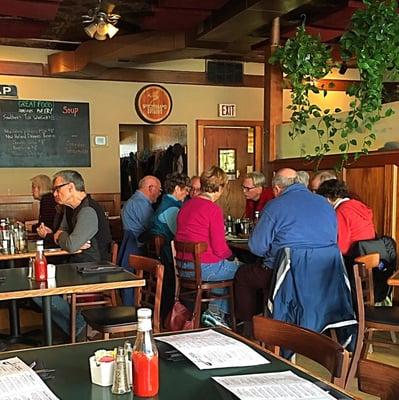 The tables in the dining area are tightly packed, so expect to hear all the mundane details of the conversations at the neighboring table