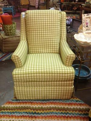 Fun lime herringbone swivel chair.