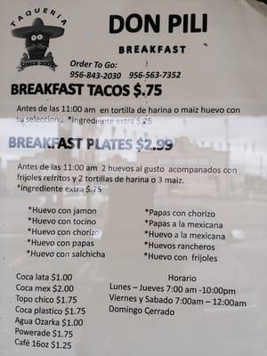 Breakfast menu