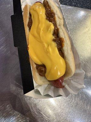 Chili cheese hot dog