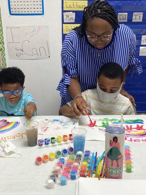 Students painting.