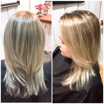 So shiny. Baby highlight lowlight, cut and blowdry by Laura.