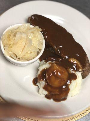 Meatloaf Dinner! With a side of homemade mashed potatoes and cabbage!