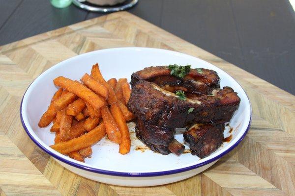 baby back ribs with a sweet and sour ajipanka sauce...when the cultures merge(peruvian-american-japanese)