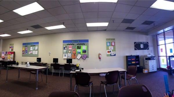 The Student area inside our center with lab computers, internet access, and study desks.