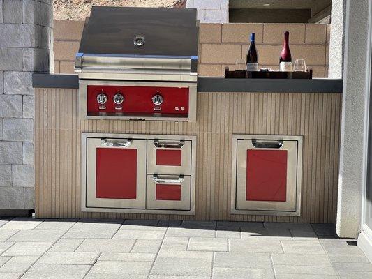 Hestan red appliances. My contractor built the island