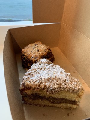 Coffee cake and chocolate chip scone