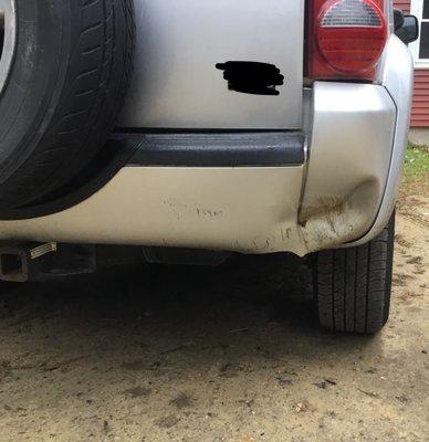 The damage to my bumper