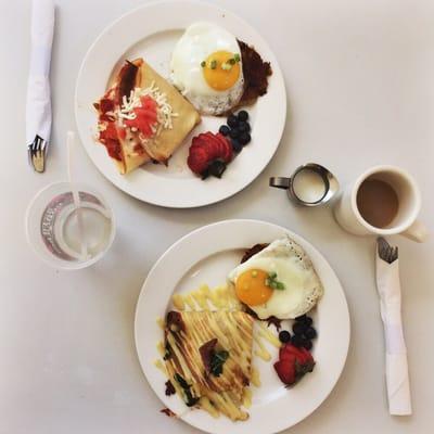 Speedy Brunch Crepe on top. Florentine Brunch Crepe on bottom.