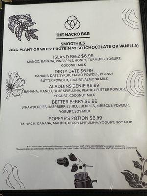 Smoothie Menu