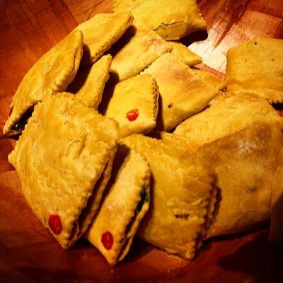 All handmade Jamaican patties, seasoned with spices imported directly from Jamaica