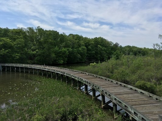 Wooden bridge across the river